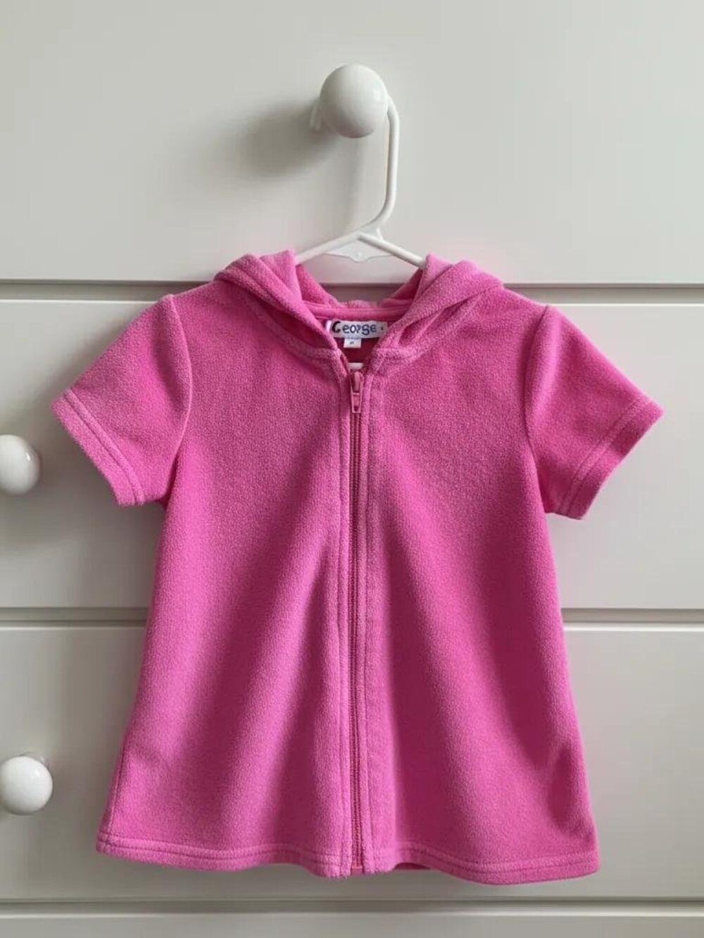 George Pink Zip-Up Hooded Swimsuit Terry Cover-Up 2T